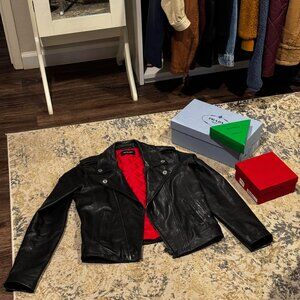 The Kooples Black Leather Biker Jacket, XS